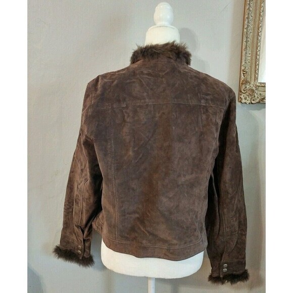Coldwater creek coat womens  P Large 100% leather shell brown full zip - Picture 2 of 6